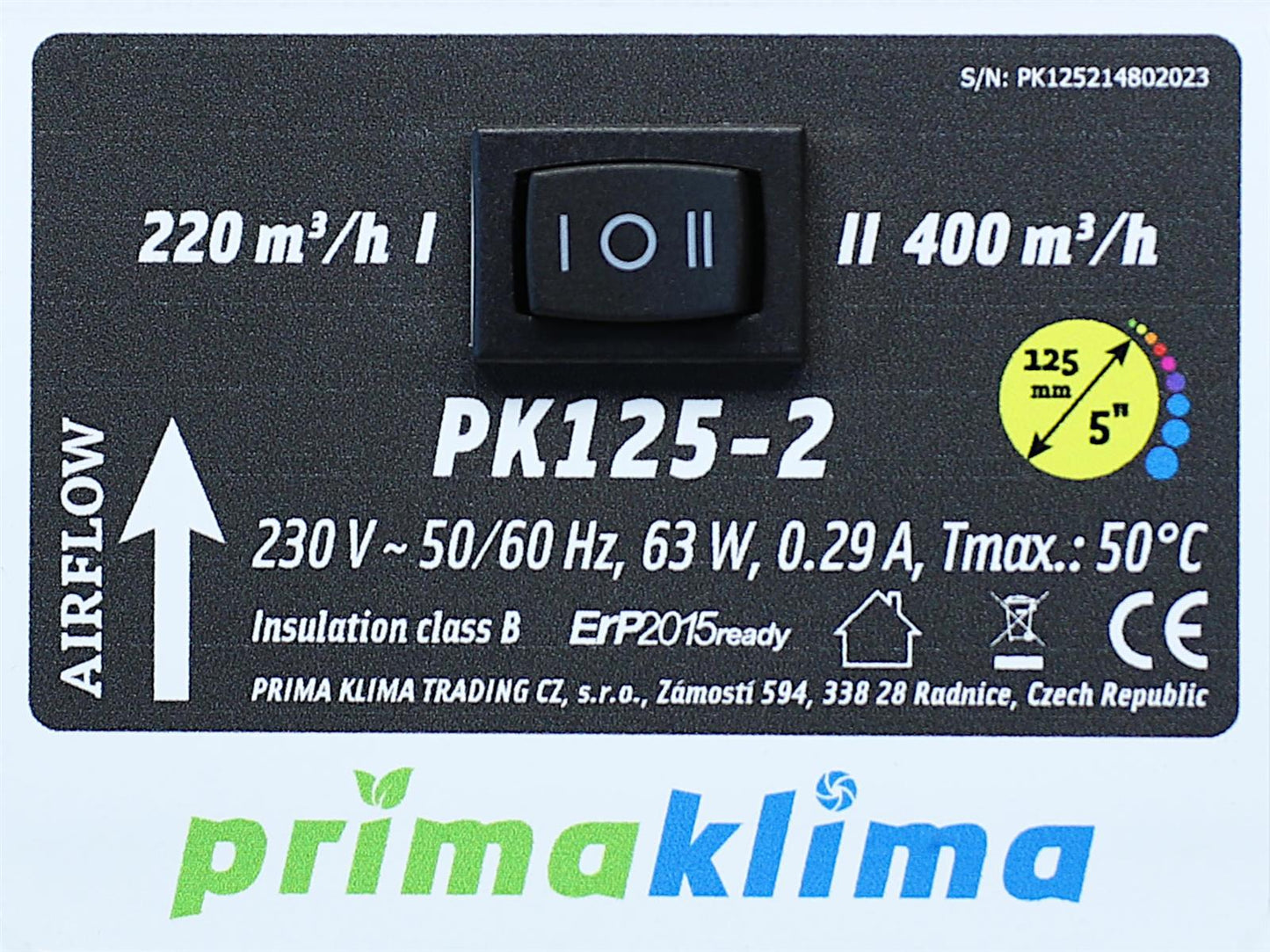 Prima Klima PK125-2 400(220)m³/h Ø125mm