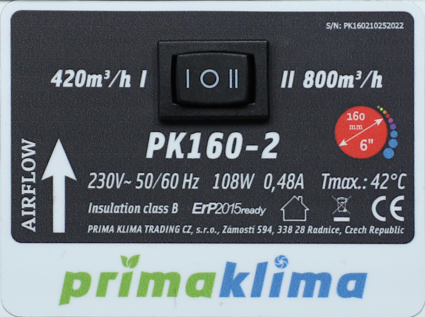 Prima Klima PK160-2 800(420)m³/h Ø160mm