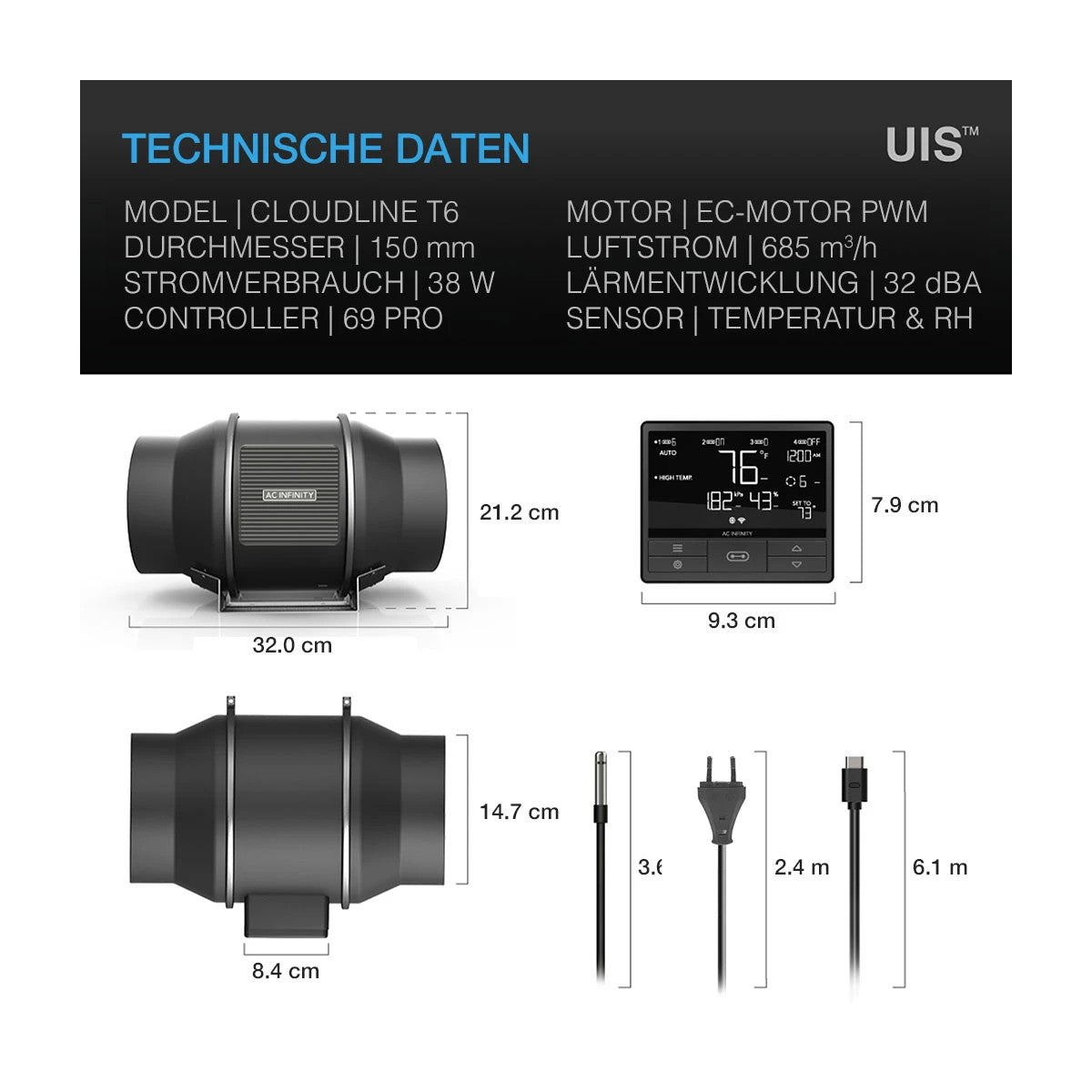 AC Infinity CLOUDLINE Pro T6 150 mm